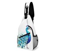 FZMVSQH Sac à bandoulière motif paon bleu dessin animé, blocage RFID, sac à dos à bandoulière décontracté, sac à dos de poitrine imperméable, sac à dos léger de randonnée, sac à dos de voyage pour