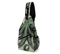 FZMVSQH Sac à bandoulière vert en forme de pieuvre avec blocage RFID, sac à dos à bandoulière décontracté, sac à dos de poitrine imperméable, sac à dos léger de randonnée, sac à dos de voyage pour