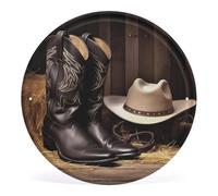 FZMVSQH Tableau mural à suspendre en fer avec chapeau noir de cowboy et bottes occidentales - Décoration murale pour chambre à coucher, salon, salle de bain - 30 x 29 cm