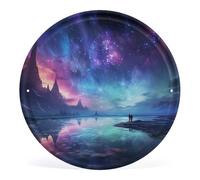 FZMVSQH Tableau mural imprimé aurore boréale circulaire en fer à suspendre - Décoration murale pour chambre à coucher, salon, salle de bain - 30 x 29 cm