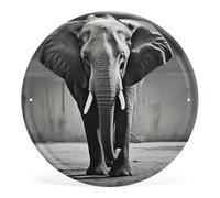 FZMVSQH Tableau mural imprimé éléphant noir et blanc circulaire en fer à suspendre pour décoration d'intérieur pour chambre à coucher, salon, salle de bain, 30 x 29 cm