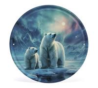 FZMVSQH Tableau mural imprimé ours polaire aurore boréale _ Image circulaire en fer à suspendre Décoration murale pour chambre à coucher, salon, salle de bain 30 x 29 cm