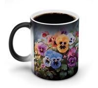 FZMVSQH Tasse à café magique à motif de fleurs de pensée personnalisée à changement de couleur - Tasse à café sensible à la chaleur avec poignée - 325 ml - Tasse amusante en céramique pour thé/latte