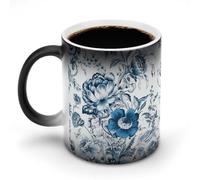 FZMVSQH Tasse à café magique à motif floral bleu et blanc, tasse personnalisée à changement de couleur, tasse à café sensible à la chaleur avec poignée, 325 ml, tasse amusante en céramique pour thé