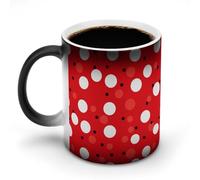 FZMVSQH Tasse à café magique à pois rouges et blancs personnalisée, tasse à café à changement de couleur, tasse à café sensible à la chaleur avec poignée, 325 ml, tasse amusante en céramique pour thé