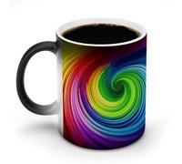 FZMVSQH Tasse à café magique arc-en-ciel en spirale personnalisée à changement de couleur - Tasse à café sensible à la chaleur avec poignée - Tasse amusante en céramique pour thé/latte/lait/cacao