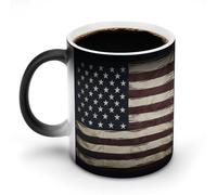 FZMVSQH Tasse à café magique avec drapeau américain - Tasse à café personnalisée à changement de couleur - Sensible à la chaleur - Avec poignée - 325 ml - Tasse amusante en céramique pour thé/latte