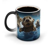 FZMVSQH Tasse à café magique avec imprimé loutre de mer - Tasse personnalisée à changement de couleur - Tasse à café sensible à la chaleur avec poignée - 325 ml - Tasse amusante en céramique pour thé