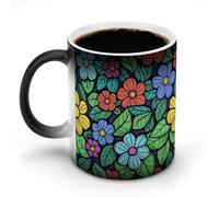 FZMVSQH Tasse à café magique avec motif de feuilles vertes et graffiti, tasse à café personnalisée à changement de couleur, tasse à café sensible à la chaleur avec poignée, 325 ml, tasse amusante en