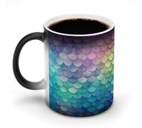 FZMVSQH Tasse à café magique avec motif écailles de rêve - Changement de couleur - Sensible à la chaleur - Avec poignée - 325 ml - Tasse amusante en céramique pour thé/latte/lait/cacao