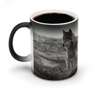 FZMVSQH Tasse à café magique avec motif loup sur l'herbe - Tasse à café personnalisée à changement de couleur - Sensible à la chaleur - Avec poignée - 325 ml - Tasse amusante en céramique pour thé