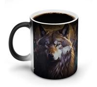 FZMVSQH Tasse à café magique avec motif loups et attrape-rêves - Tasse personnalisée à changement de couleur - Sensible à la chaleur - Avec poignée - 325 ml - Tasse amusante en céramique pour thé