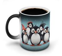 FZMVSQH Tasse à café magique avec motif pingouins mignons - Tasse à café personnalisée à changement de couleur - Sensible à la chaleur - Avec poignée - 325 ml - Tasse amusante en céramique pour thé