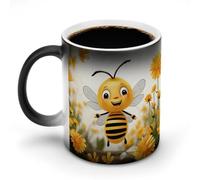 FZMVSQH Tasse à café magique avec poignée - Motif abeilles et marguerites - 325 ml - Tasse amusante en céramique pour thé, latte, lait, cacao