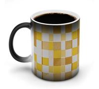 FZMVSQH Tasse à café magique blanche et jaune personnalisée à changement de couleur, tasse à café sensible à la chaleur changeante avec poignée, 325 ml, tasse amusante en céramique pour thé/latte/lait