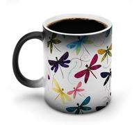 FZMVSQH Tasse à café magique colorée en forme de libellule - Tasse à café personnalisée à changement de couleur - Sensible à la chaleur - Avec poignée - 325 ml - Tasse amusante en céramique pour thé