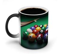 FZMVSQH Tasse à café magique de billard personnalisée à changement de couleur, tasse à café sensible à la chaleur changeante avec poignée, 325 ml, tasse amusante en céramique pour thé/latte/lait/cacao