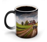 FZMVSQH Tasse à café magique de la ferme et du tracteur - Tasse personnalisée à changement de couleur - Tasse à café sensible à la chaleur avec poignée - 325 ml - Tasse amusante en céramique pour thé