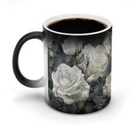 FZMVSQH Tasse à café magique de style gris et beige, tasse personnalisée à changement de couleur, tasse à café sensible à la chaleur avec poignée, 325 ml, tasse amusante en céramique pour thé/latte