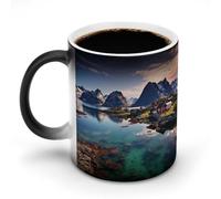 FZMVSQH Tasse à café magique des îles de Norvège - Tasse personnalisée à changement de couleur - Tasse à café sensible à la chaleur avec poignée - 325 ml - Tasse amusante en céramique pour thé/latte