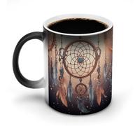 FZMVSQH Tasse à café magique en céramique avec poignée - Attrape-rêves amérindiens - Changement de couleur - Sensible à la chaleur - 325 ml - Tasse amusante en céramique pour thé/latte/lait/cacao