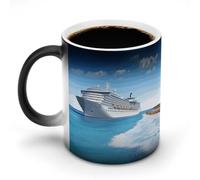 FZMVSQH Tasse à café magique en forme de bateau de croisière en bord de mer, tasse à café personnalisée à changement de couleur, tasse à café sensible à la chaleur avec poignée, 325 ml, tasse amusante