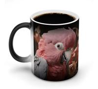 FZMVSQH Tasse à café magique en forme de cacatoès gris à poitrine rose personnalisée, tasse à café à changement de couleur, tasse à café sensible à la chaleur avec poignée, 325 ml, tasse amusante en