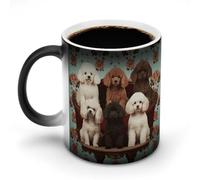 FZMVSQH Tasse à café magique en forme de caniches avec poignée - Changement de couleur - Sensible à la chaleur - 325 ml - Tasse amusante en céramique pour thé/latte/lait/cacao