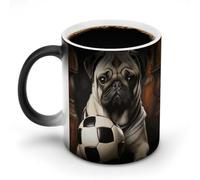 FZMVSQH Tasse à café magique en forme de carlin avec ballon de football - Tasse à café personnalisée à changement de couleur - Sensible à la chaleur - Avec poignée - 325 ml - Tasse amusante en