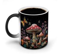 FZMVSQH Tasse à café magique en forme de champignon et papillon - Tasse personnalisée à changement de couleur - Tasse à café sensible à la chaleur avec poignée - 325 ml - Tasse amusante en céramique