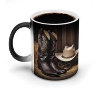 FZMVSQH Tasse à café magique en forme de chapeau de cowboy - Tasse à café magique - Changement de couleur - Sensible à la chaleur - Avec poignée - 325 ml - Tasse amusante en céramique pour thé/latte
