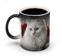 FZMVSQH Tasse à café magique en forme de chat blanc mignon - Tasse à café personnalisée à changement de couleur - Tasse à café sensible à la chaleur avec poignée - 325 ml - Tasse amusante en céramique