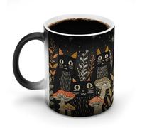 FZMVSQH Tasse à café magique en forme de chats et champignons - Tasse personnalisée à changement de couleur - Sensible à la chaleur - Avec poignée - 325 ml - Tasse amusante en céramique pour thé/latte