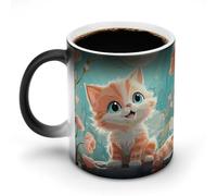 FZMVSQH Tasse à café magique en forme de chats mignons - Tasse à café personnalisée à changement de couleur - Sensible à la chaleur - Avec poignée - 325 ml - Tasse amusante en céramique pour thé/latte