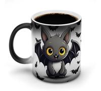 FZMVSQH Tasse à café magique en forme de chauve-souris mignonne à changement de couleur - Tasse à café sensible à la chaleur avec poignée - 325 ml - Tasse amusante en céramique pour thé/latte/lait