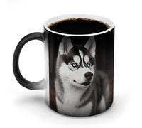 FZMVSQH Tasse à café magique en forme de chien husky mignon - Tasse à café personnalisée à changement de couleur - Sensible à la chaleur - Avec poignée - 325 ml - Tasse amusante en céramique pour thé