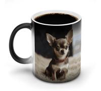 FZMVSQH Tasse à café magique en forme de chihuahua mignon - Tasse à café personnalisée à changement de couleur - Sensible à la chaleur - Avec poignée - 325 ml - Tasse amusante en céramique pour thé