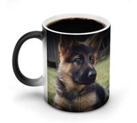 FZMVSQH Tasse à café magique en forme de chiot berger allemand, tasse à café personnalisée à changement de couleur, tasse à café sensible à la chaleur avec poignée, 325 ml, tasse amusante en céramique