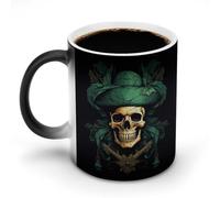 FZMVSQH Tasse à café magique en forme de crâne de pirate personnalisée à changement de couleur, tasse à café sensible à la chaleur avec poignée, 325 ml, tasse amusante en céramique pour thé/latte/lait