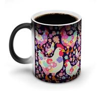FZMVSQH Tasse à café magique en forme de cœur de fleur, de poulet, tasse à café personnalisée à changement de couleur, tasse à café sensible à la chaleur avec poignée, 325 ml, tasse amusante en
