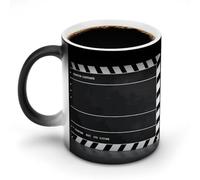 FZMVSQH Tasse à café magique en forme de film Clapboard - Changement de couleur - Sensible à la chaleur - Avec poignée - 325 ml - Tasse amusante en céramique pour thé/latte/lait/cacao
