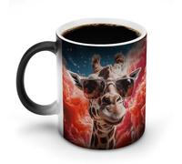 FZMVSQH Tasse à café magique en forme de girafe portant des lunettes de soleil, tasse à café personnalisée à changement de couleur, tasse à café sensible à la chaleur avec poignée, 325 ml, tasse