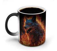 FZMVSQH Tasse à café magique en forme de loup entouré de feu, tasse à café personnalisée à changement de couleur, tasse à café sensible à la chaleur avec poignée, 325 ml, tasse amusante en céramique