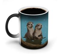 FZMVSQH Tasse à café magique en forme de loutre mignonne - Changement de couleur - Sensible à la chaleur - Avec poignée - 325 ml - Tasse amusante en céramique pour thé/latte/lait/cacao