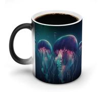 FZMVSQH Tasse à café magique en forme de méduse de couleur personnalisée, sensible à la chaleur, avec poignée, 325 ml, tasse amusante en céramique pour thé, latte, lait, cacao