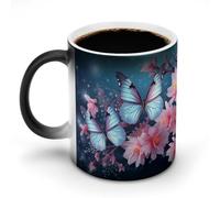 FZMVSQH Tasse à café magique en forme de papillon avec poignée - Changement de couleur - Sensible à la chaleur - 325 ml - Tasse amusante en céramique pour thé/latte/lait/cacao