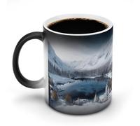 FZMVSQH Tasse à café magique en forme de scène hivernale de montagnes et de neige, tasse à café personnalisée à changement de couleur, tasse à café sensible à la chaleur avec poignée, 325 ml, tasse