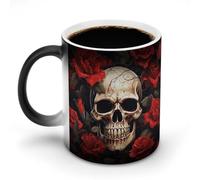FZMVSQH Tasse à café magique en forme de tête de mort rose rouge personnalisée à changement de couleur tasse à café sensible à la chaleur avec poignée 325 ml tasse amusante en céramique pour thé/latte