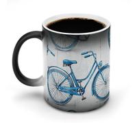 FZMVSQH Tasse à café magique en forme de vélo bleue personnalisée à changement de couleur, tasse à café sensible à la chaleur changeante avec poignée, 325 ml, tasse amusante en céramique pour thé