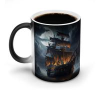 FZMVSQH Tasse à café magique en forme de voilier pirate pleine lune personnalisée à changement de couleur sensible à la chaleur avec poignée 325 ml Tasse amusante en céramique pour thé/latte/lait